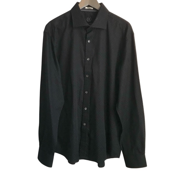 BUGATCHI Uomo Italy Men's XL 100% Cotton Black Shaped Fit Button Down Shirt EUC